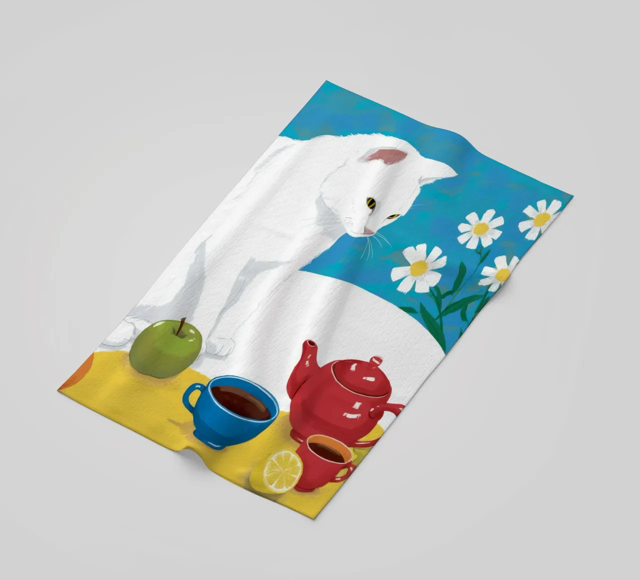 Gatto bianco all'ora del tè telo mare da Lumie Layers