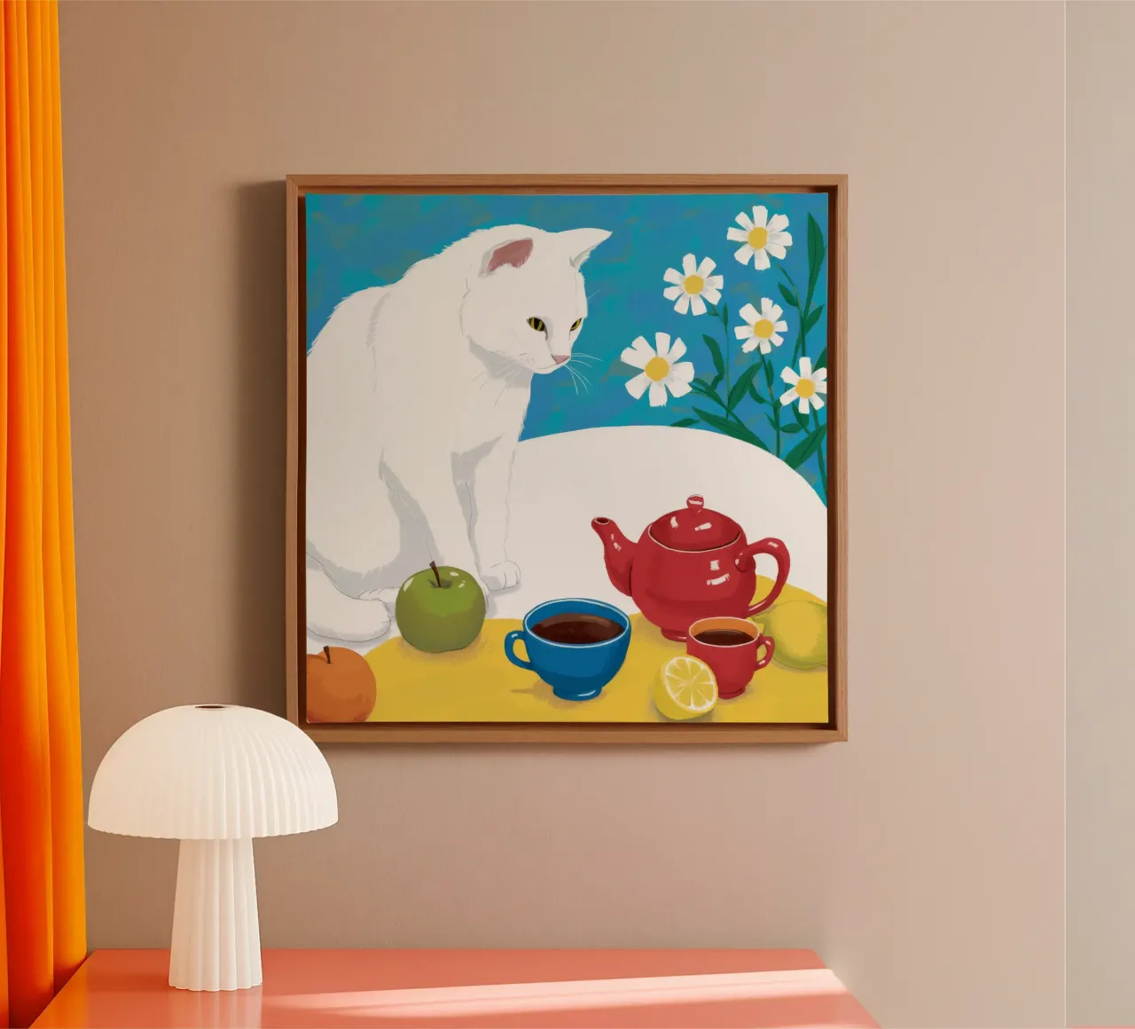 Weiße Katze Teatime Leinwand von Lumie Layers