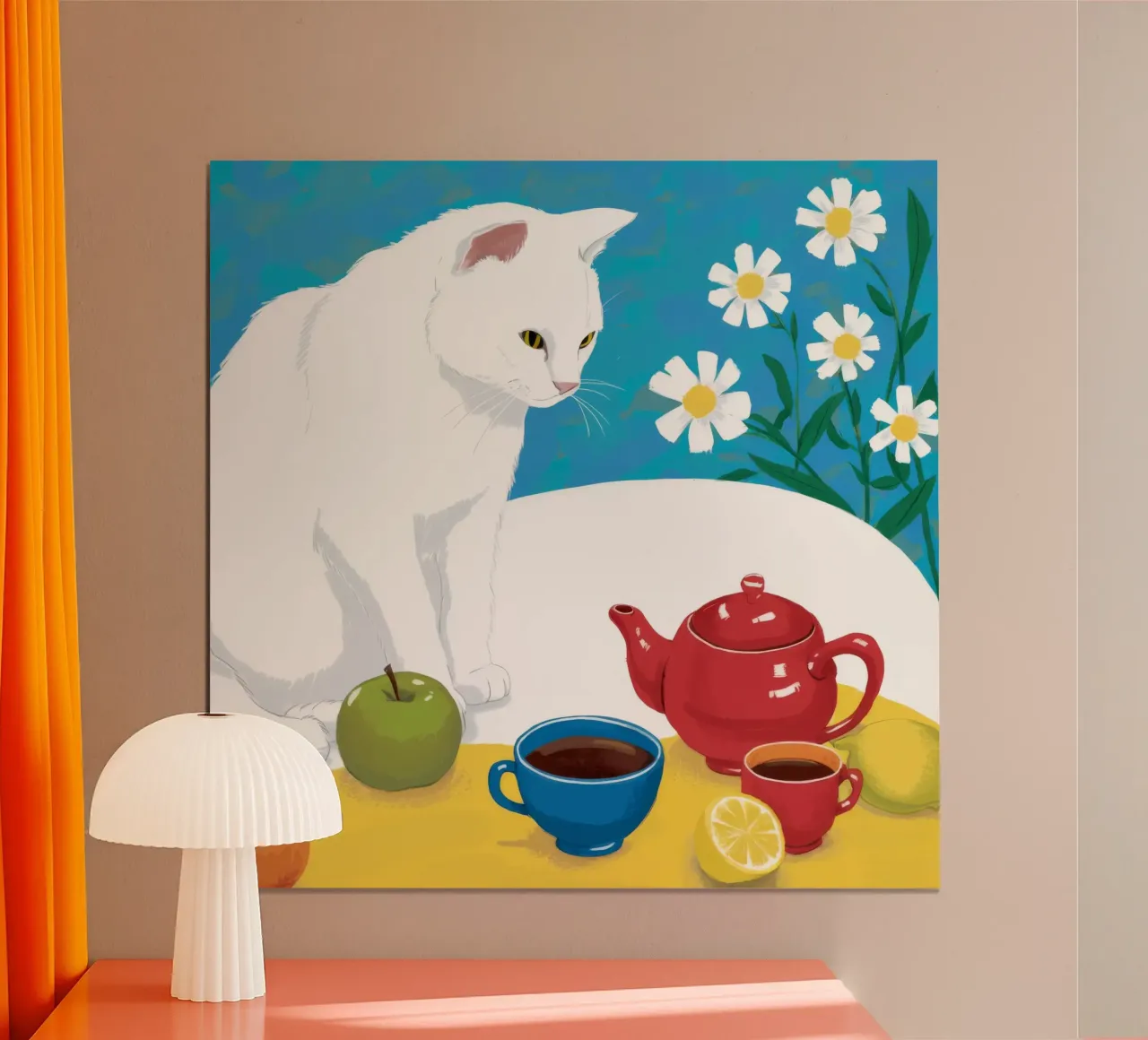 Gatto bianco all'ora del tè carta hahnemühle da Lumie Layers