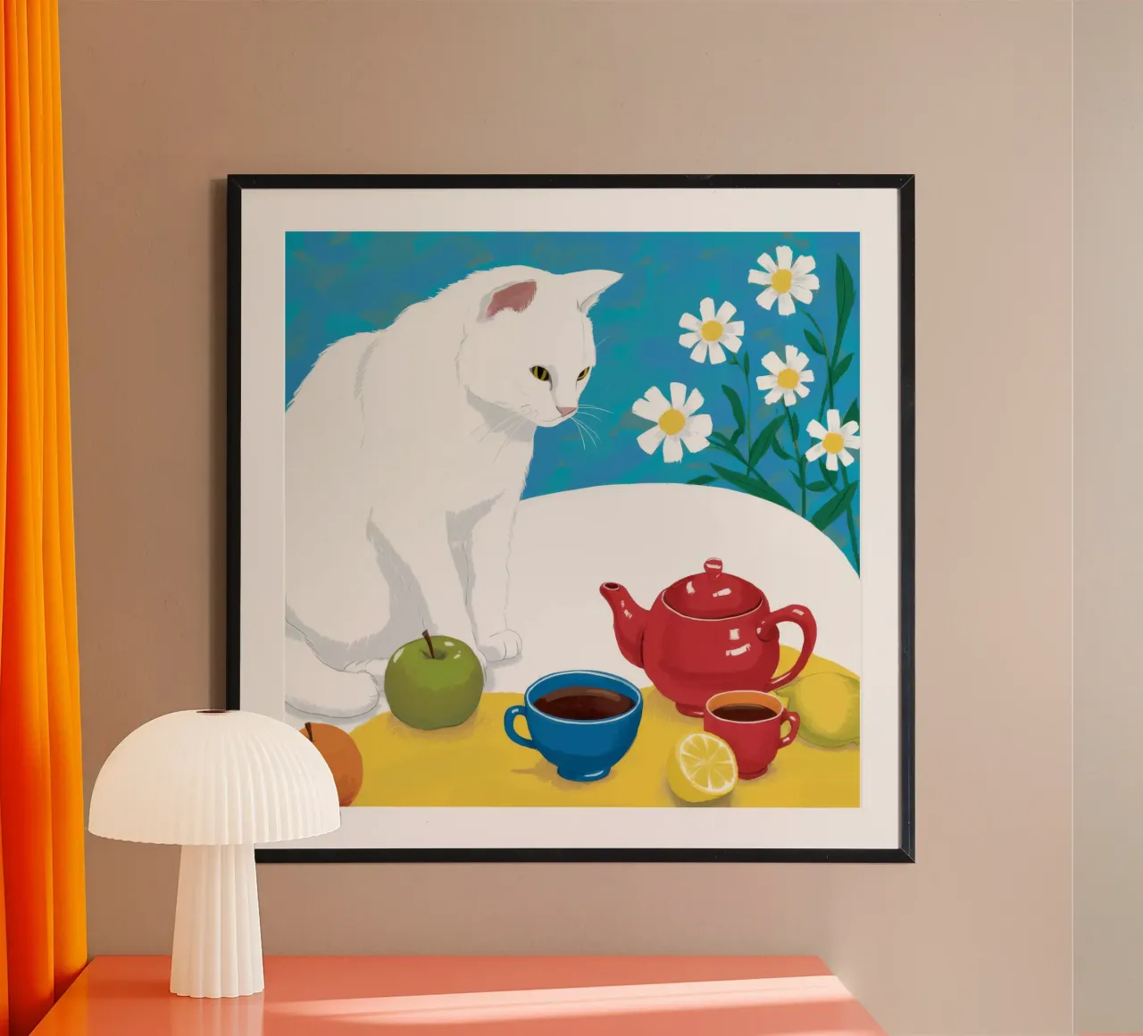 Gatto bianco all'ora del tè carta hahnemühle da Lumie Layers