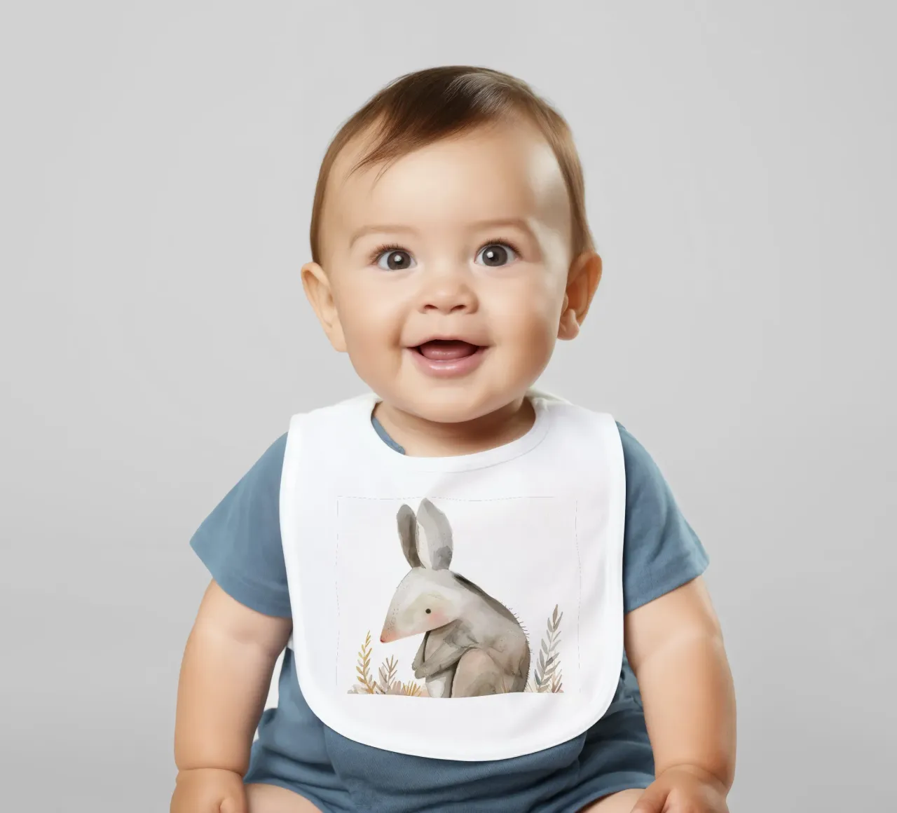 Aquarel illustratie van een gestileerd buideldier in bladeren baby slabbetje van DesignDoodle