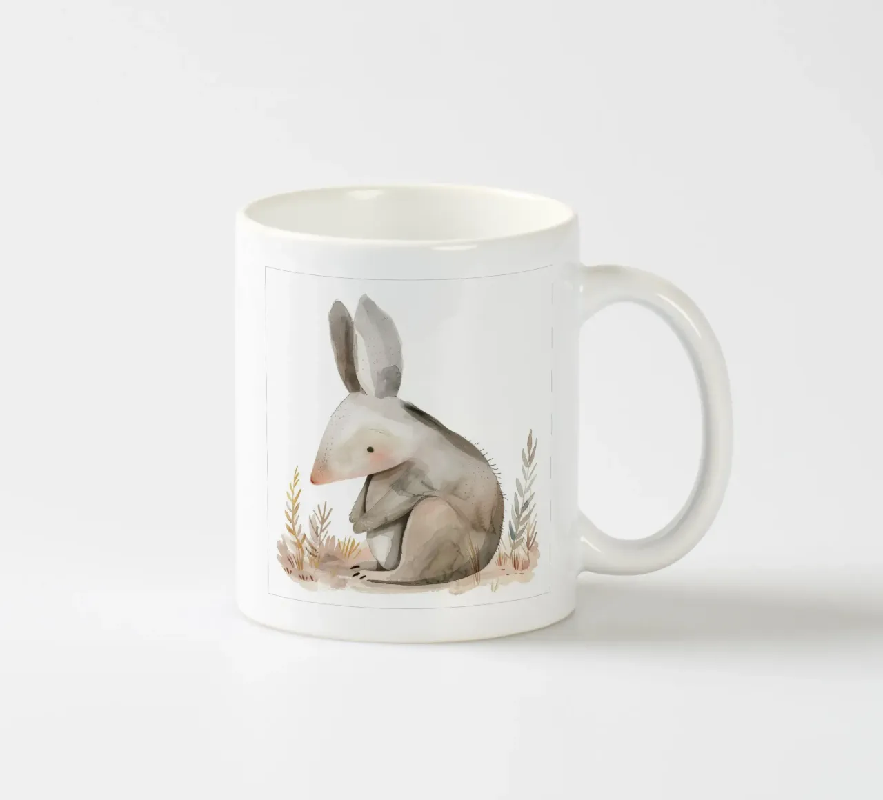 Illustrazione ad acquerello di un marsupiale stilizzato nel fogliame tazza in ceramica da DesignDoodle