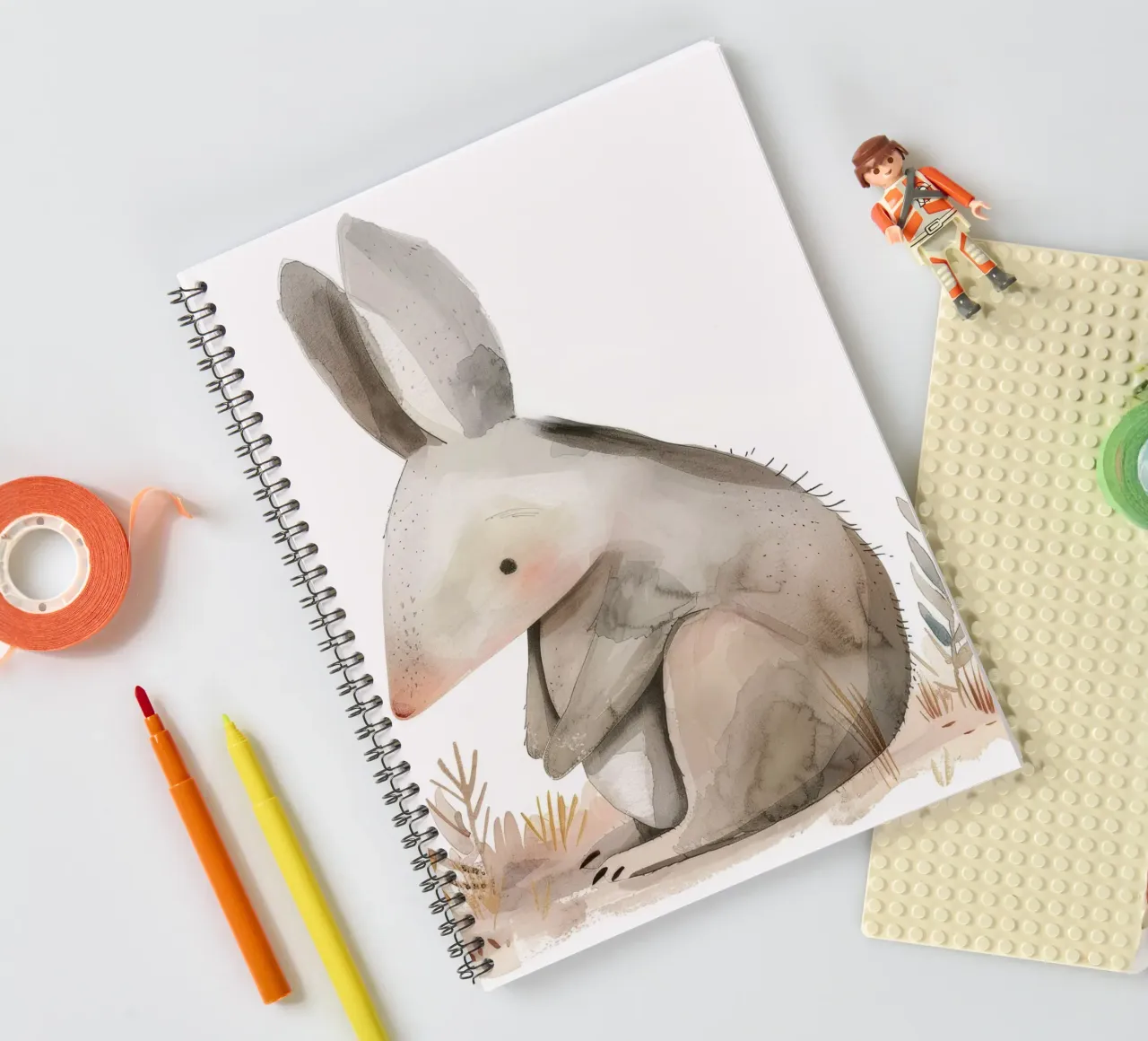 Watercolor Illustration of a Stylized Marsupial in Foliage spiral notebook by DesignDoodle