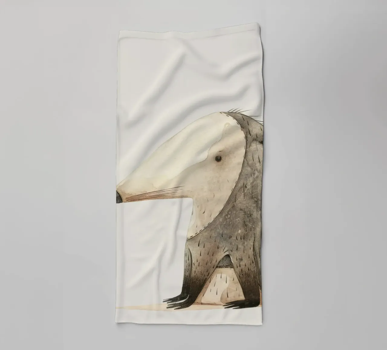 Illustrazione ad acquerello di un animale stilizzato simile a un toporagno asciugamano da bagno da DesignDoodle