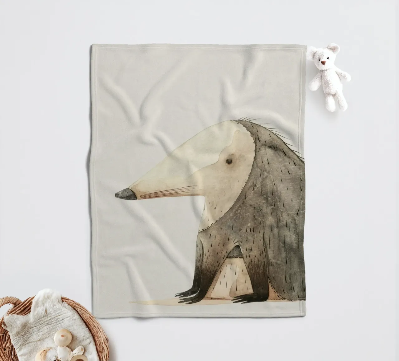 Illustrazione ad acquerello di un animale stilizzato simile a un toporagno coperta in pile da DesignDoodle