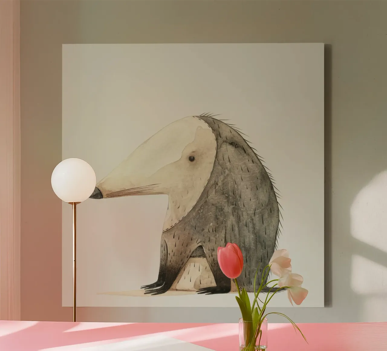 Illustrazione ad acquerello di un animale stilizzato simile a un toporagno tela da DesignDoodle