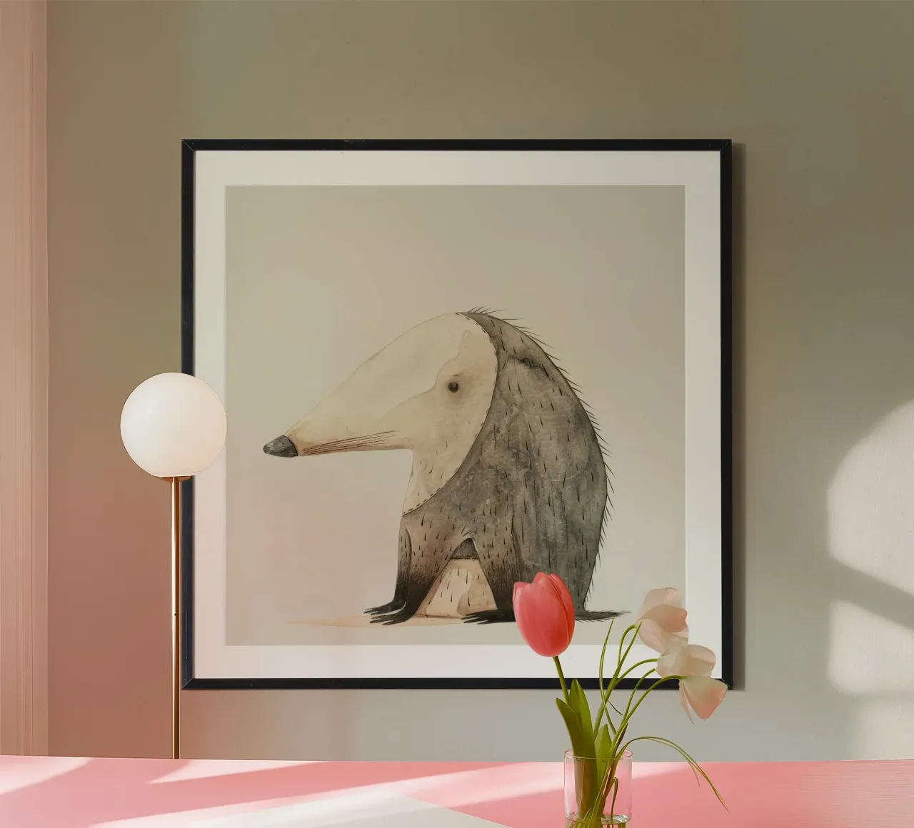 Illustrazione ad acquerello di un animale stilizzato simile a un toporagno carta hahnemühle da DesignDoodle