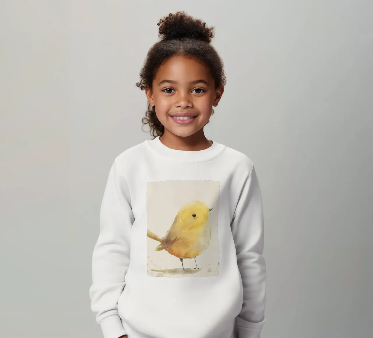 Illustrazione ad acquerello di un uccello giallo felpa bambino da DesignDoodle