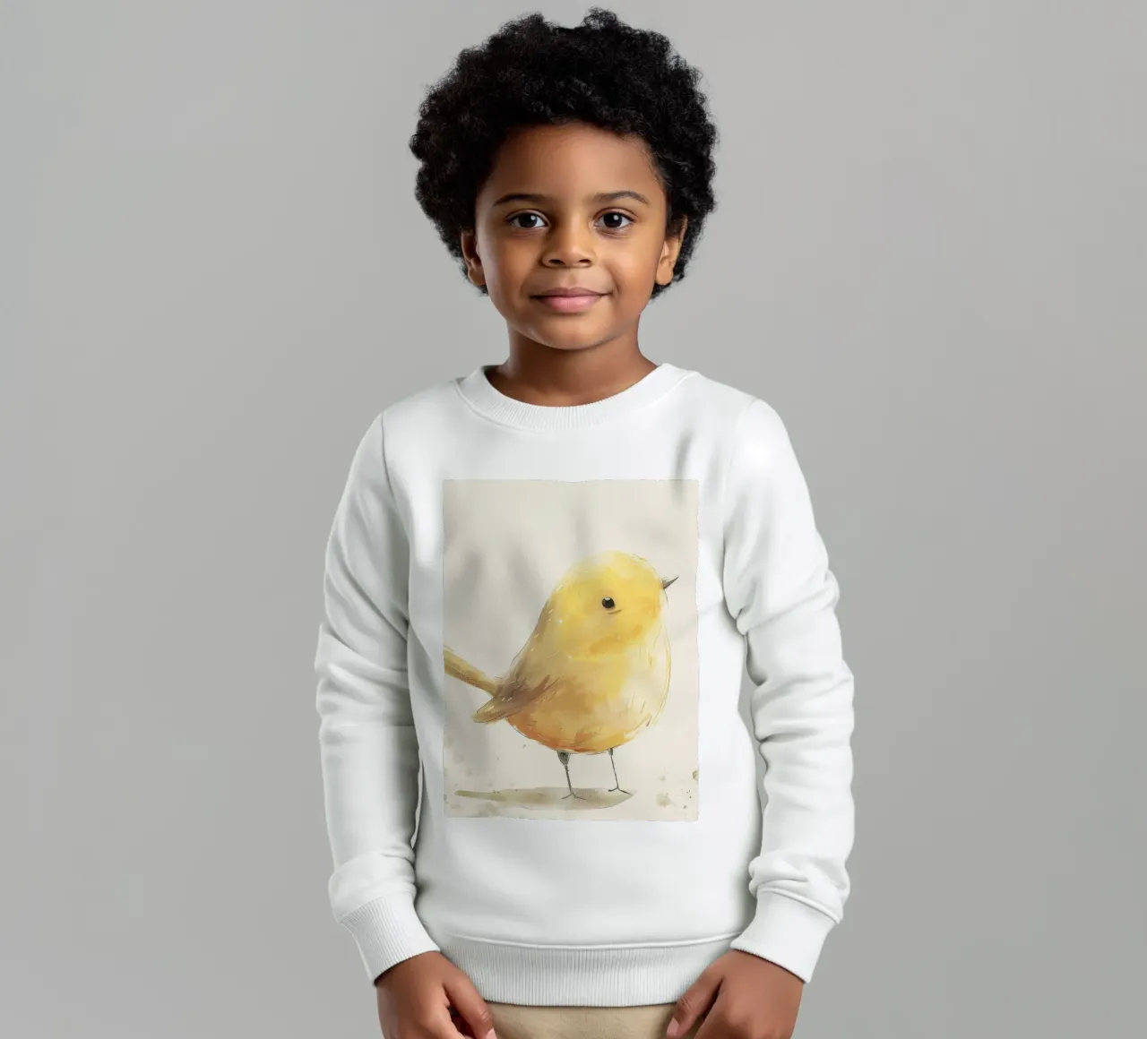 Illustrazione ad acquerello di un uccello giallo felpa bambino da DesignDoodle