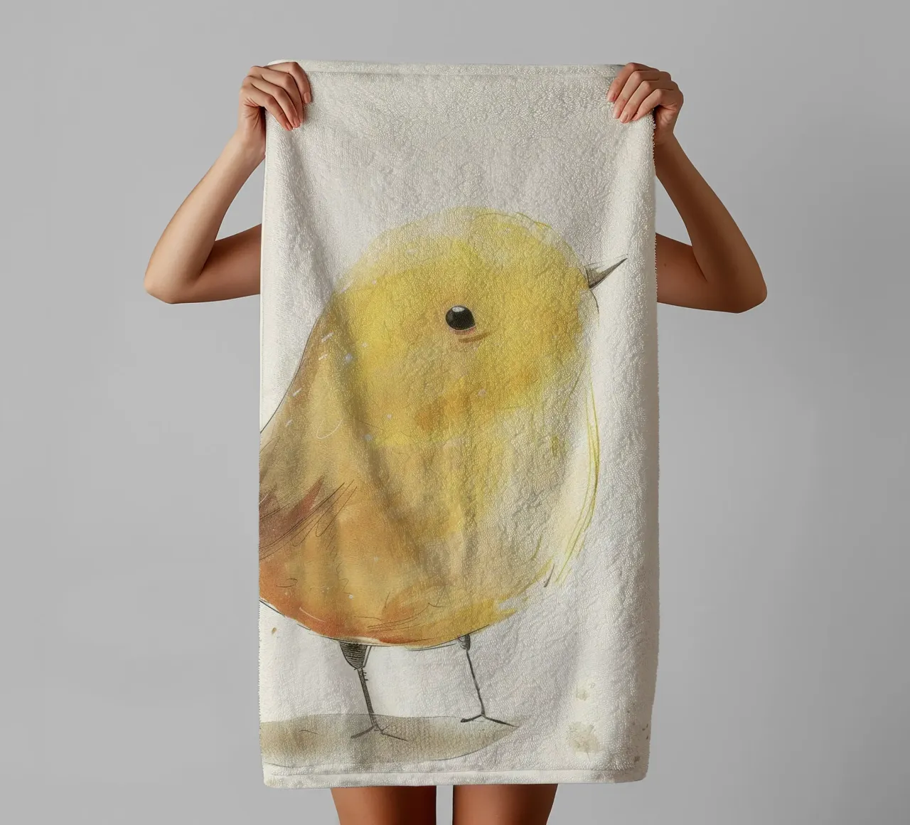 Illustration à l'aquarelle d'un oiseau jaune serviette de bain de DesignDoodle