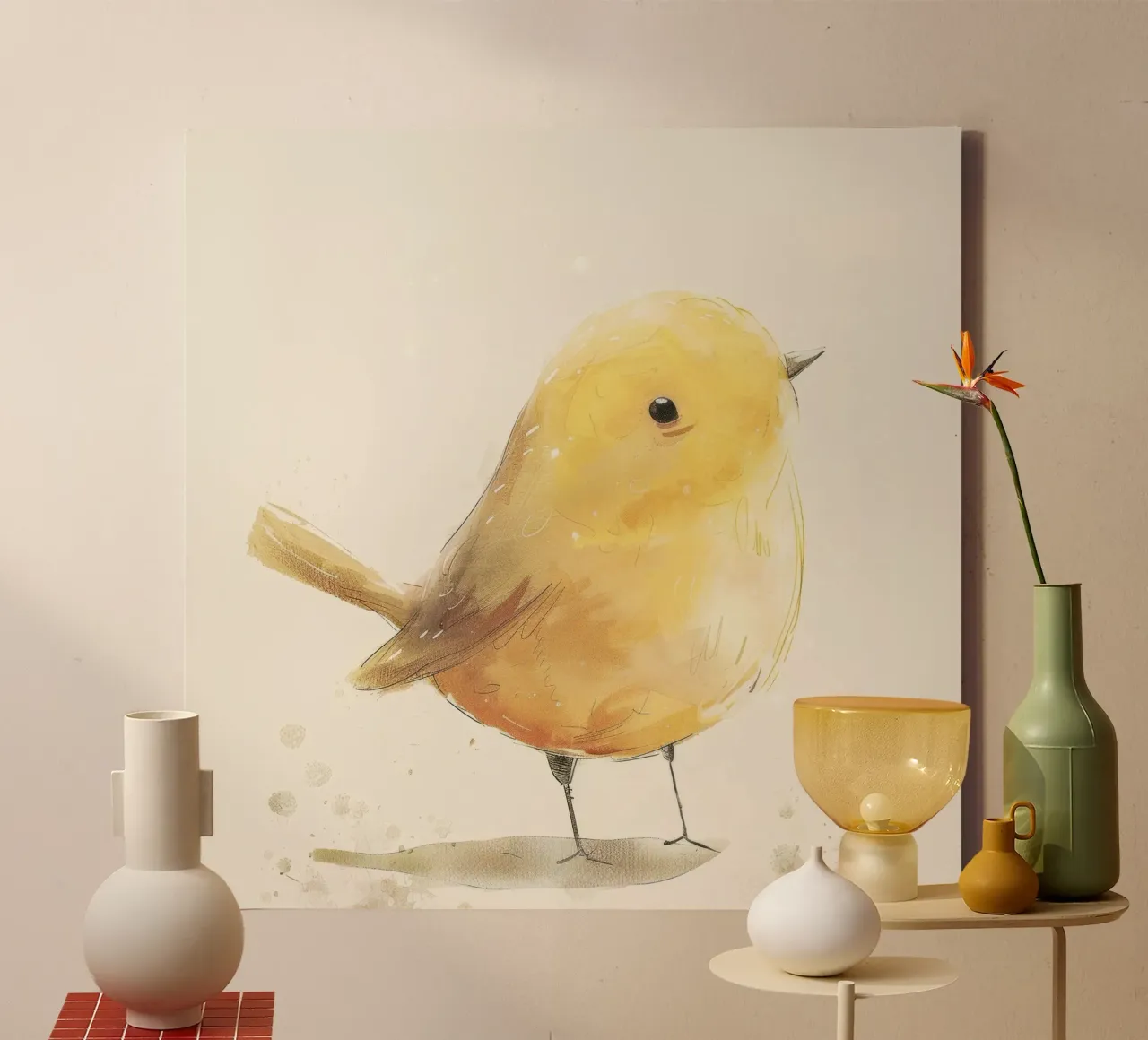 Watercolor Illustration of a Yellow Bird canvas by DesignDoodle
