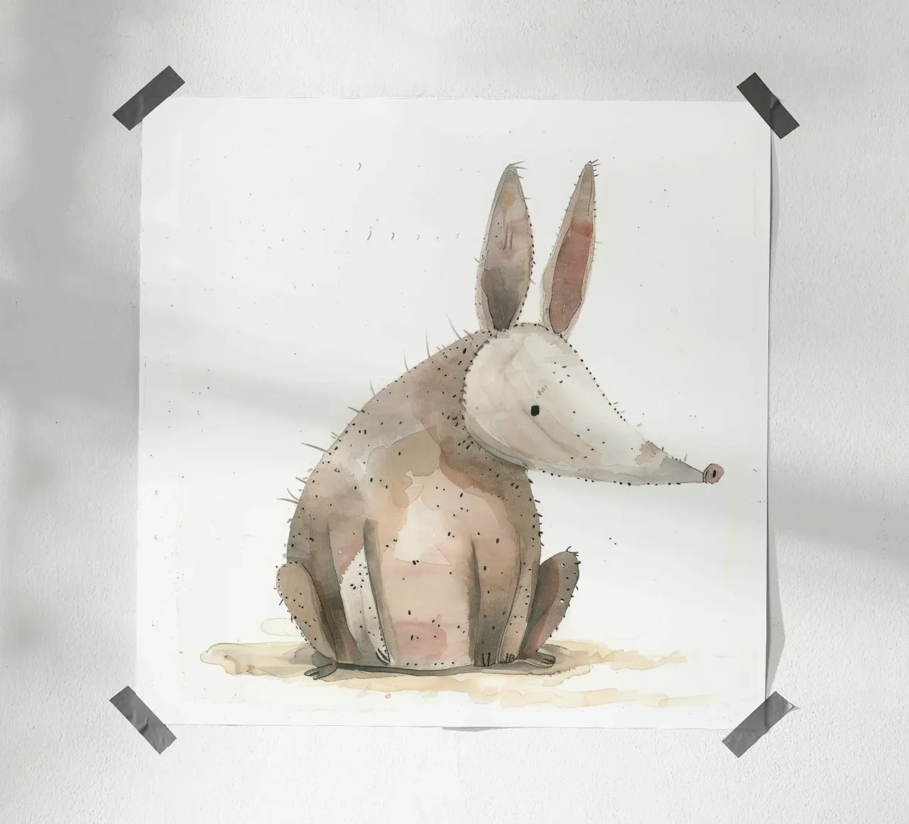 Illustrazione ad acquerello di un oritteropo carta hahnemühle da DesignDoodle