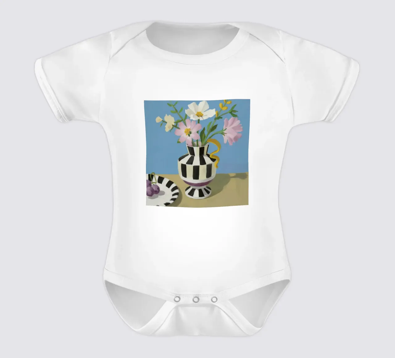 Fiori in vaso a righe body neonato maniche corte da Lumie Layers