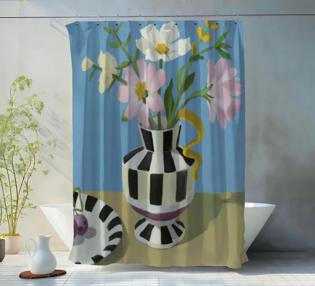 Fiori in vaso a righe tenda da doccia da Lumie Layers