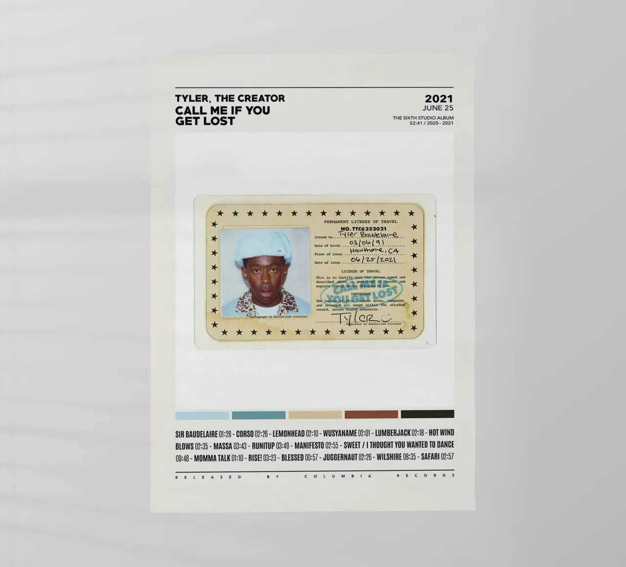 Minimalist Album Tyler The Creator - Call Me If You Get Lost pellicola backlit da edanfargol