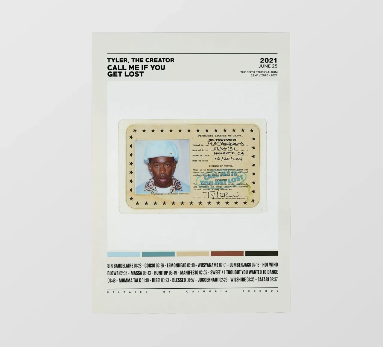 Minimalist Album Tyler The Creator - Call Me If You Get Lost pellicola backlit da edanfargol