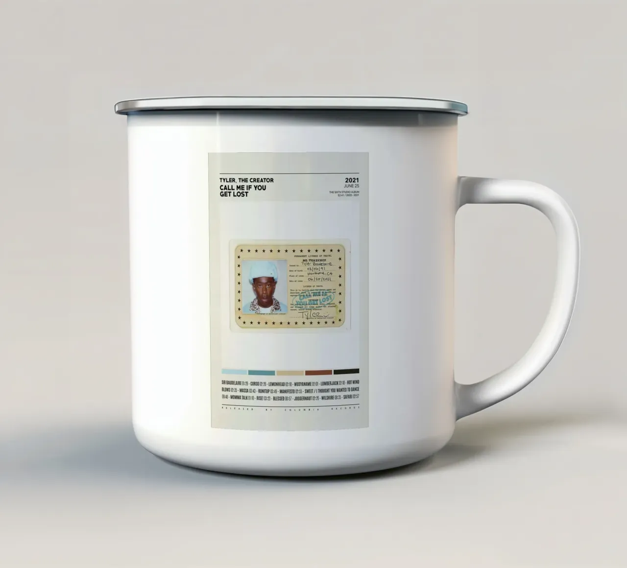 Minimalist Album Tyler The Creator - Call Me If You Get Lost mug en émail de edanfargol