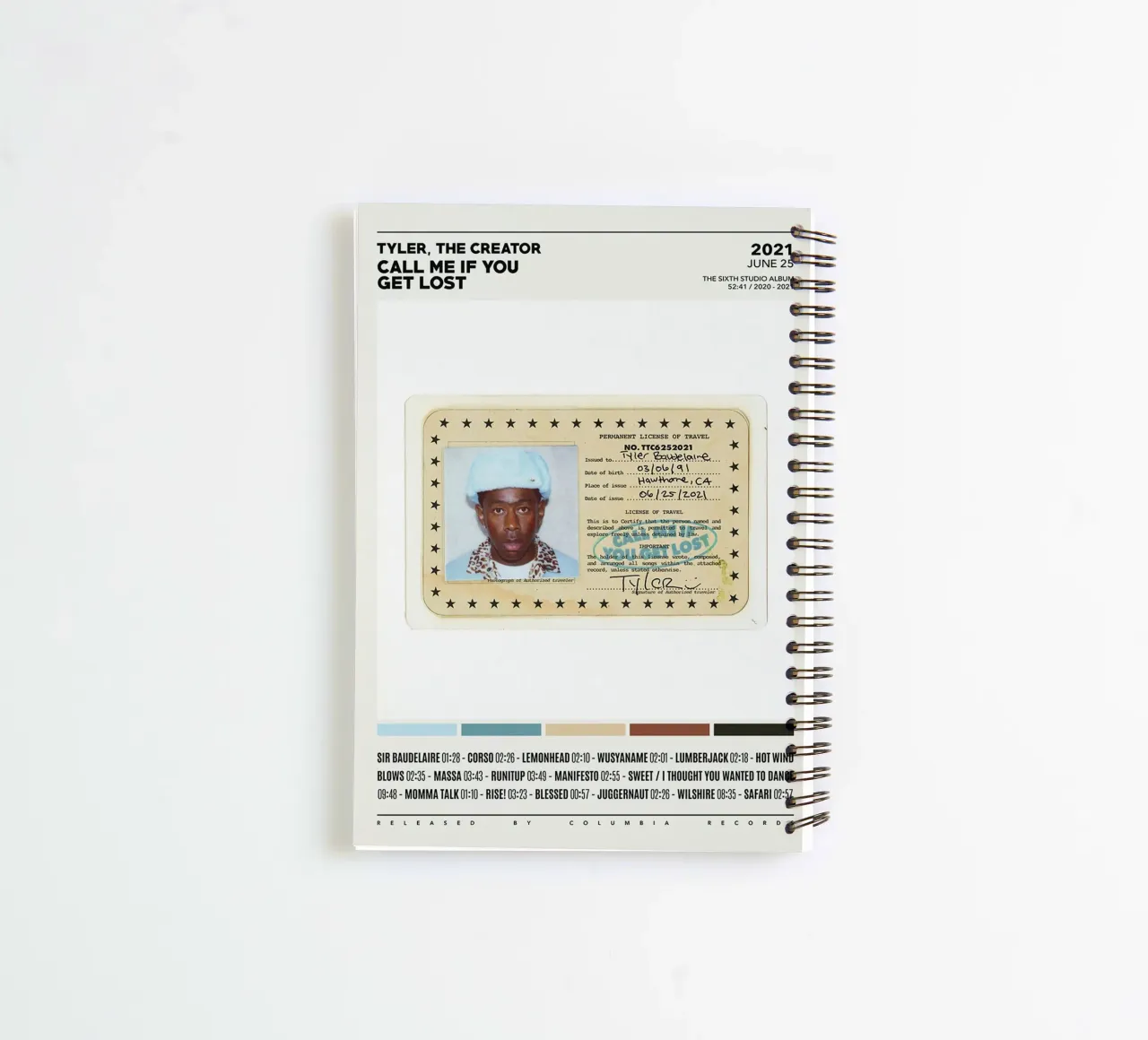 Minimalist Album Tyler The Creator - Call Me If You Get Lost spiral notebook by edanfargol