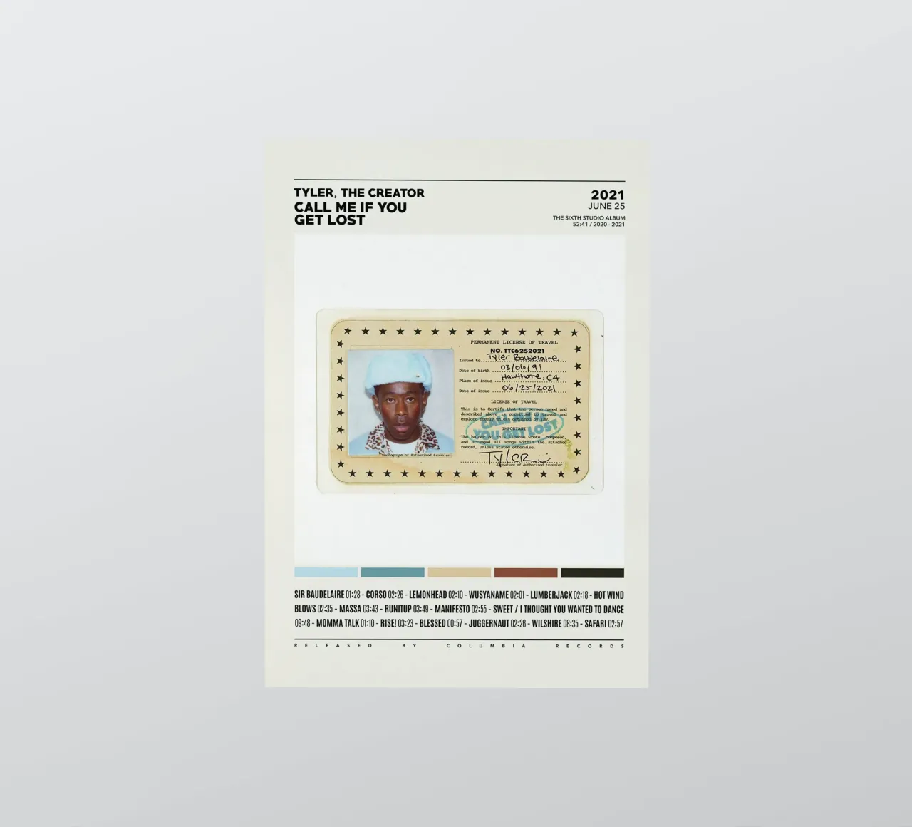 Minimalist Album Tyler The Creator - Call Me If You Get Lost adesivo da edanfargol