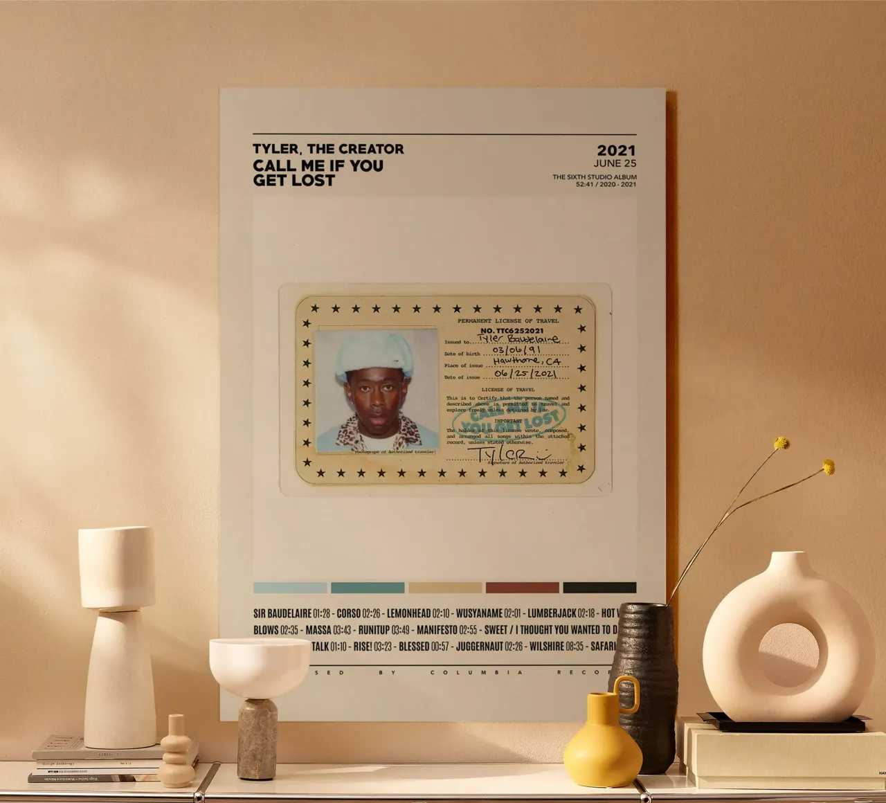 Minimalist Album Tyler The Creator - Call Me If You Get Lost alluminio dibond da edanfargol