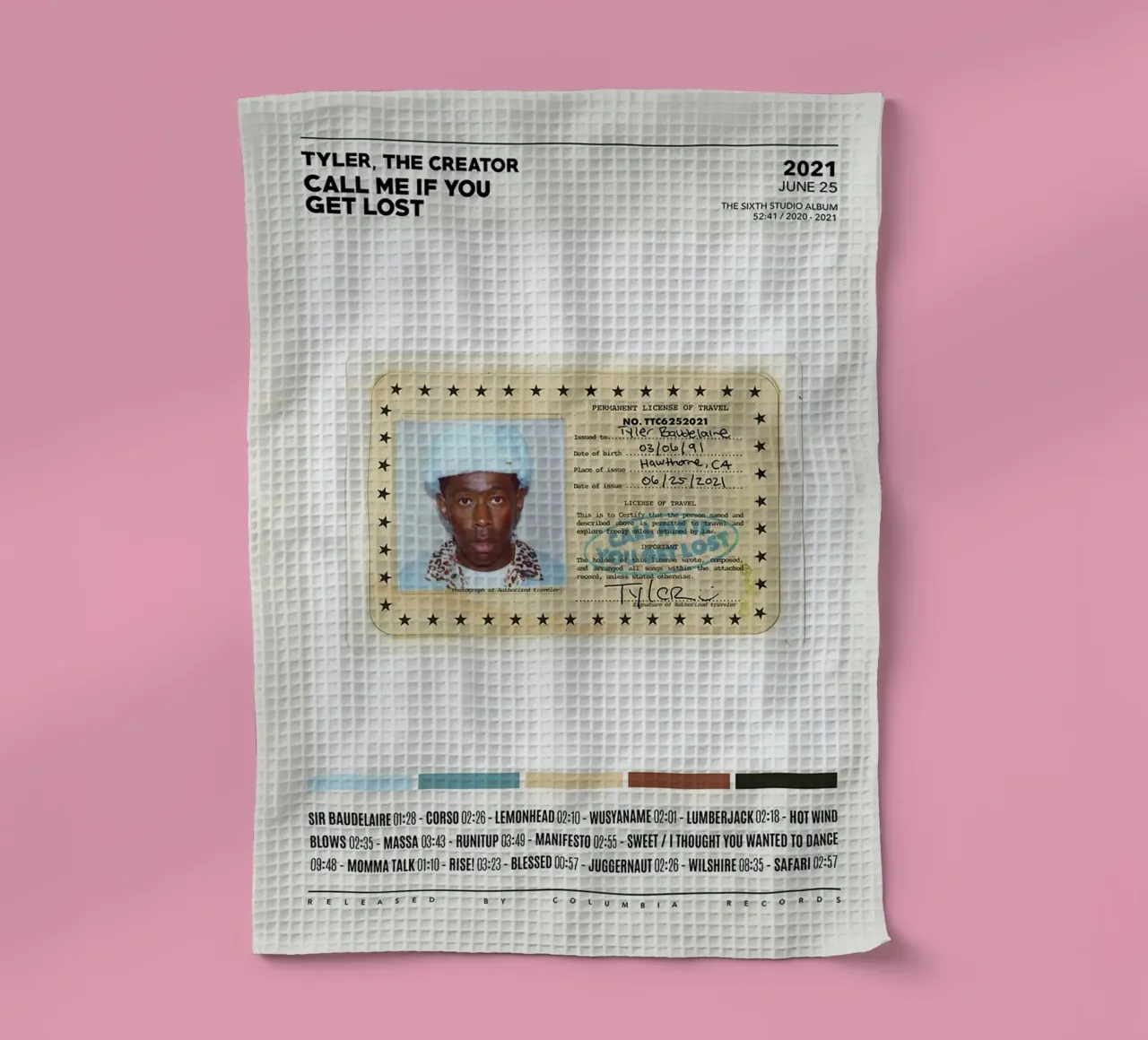 Minimalist Album Tyler The Creator - Call Me If You Get Lost torchon de edanfargol