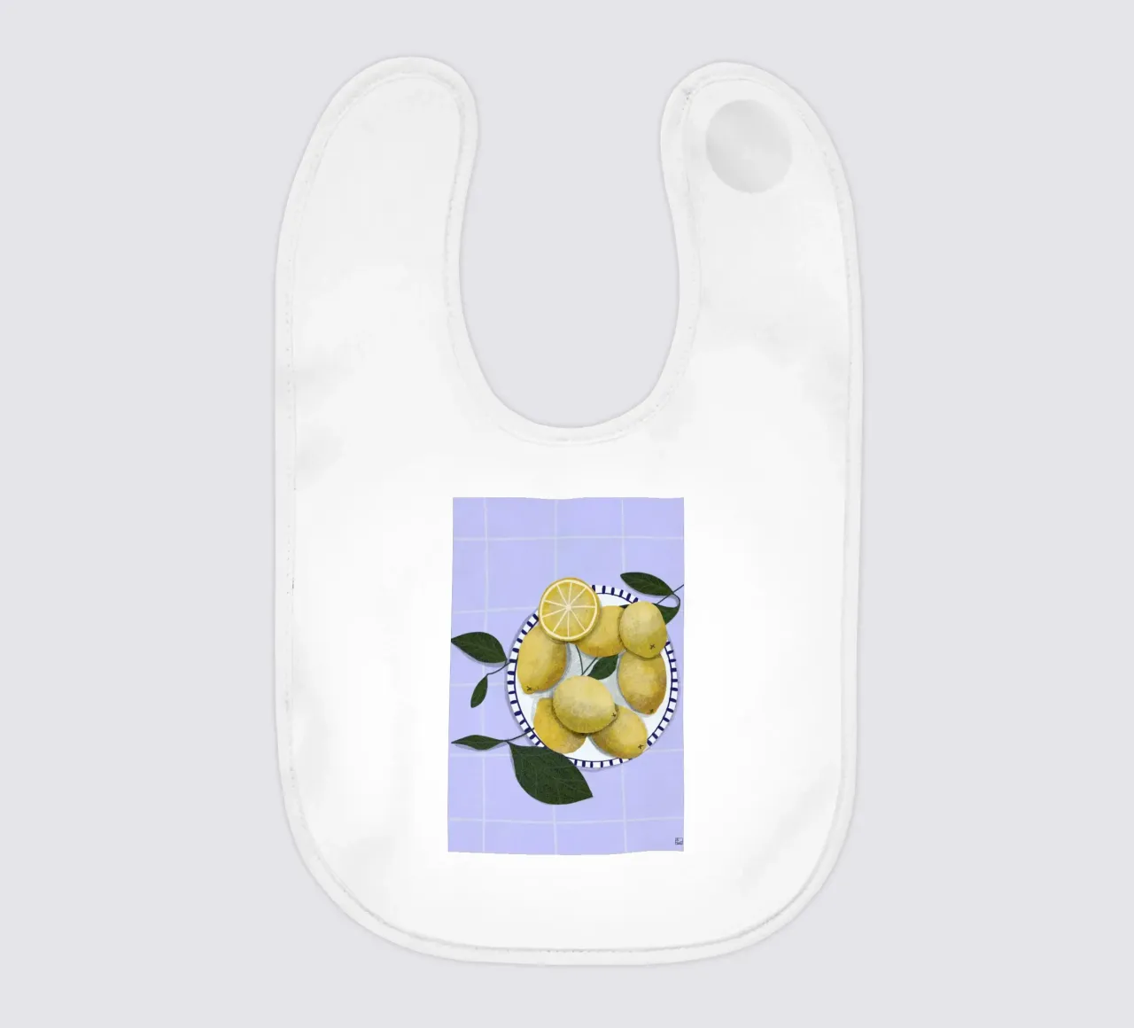 Lemons On Blue Tablecloth baby slabbetje van Be Mart