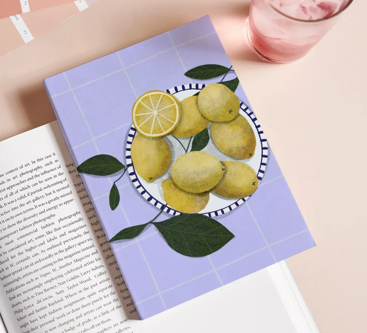 Lemons On Blue Tablecloth notebook by Be Mart