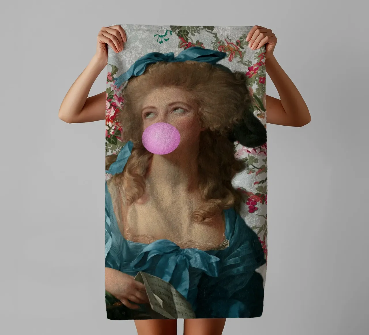 Bubble Gum Woman Feminine Art Pink and Floral towel by GraceDigitalArtCo