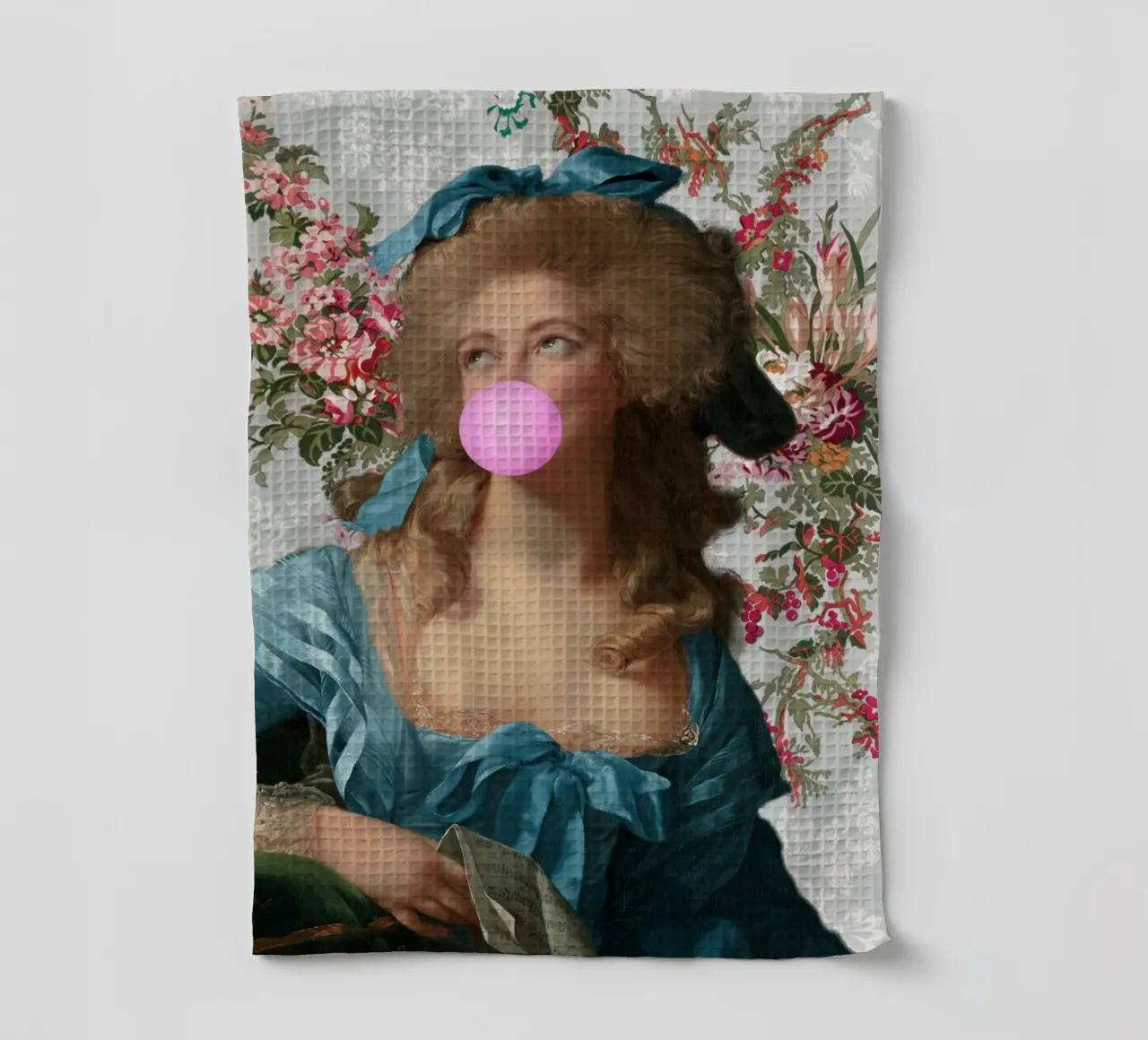 Bubble Gum Woman Feminine Art Pink and Floral tea towel by GraceDigitalArtCo