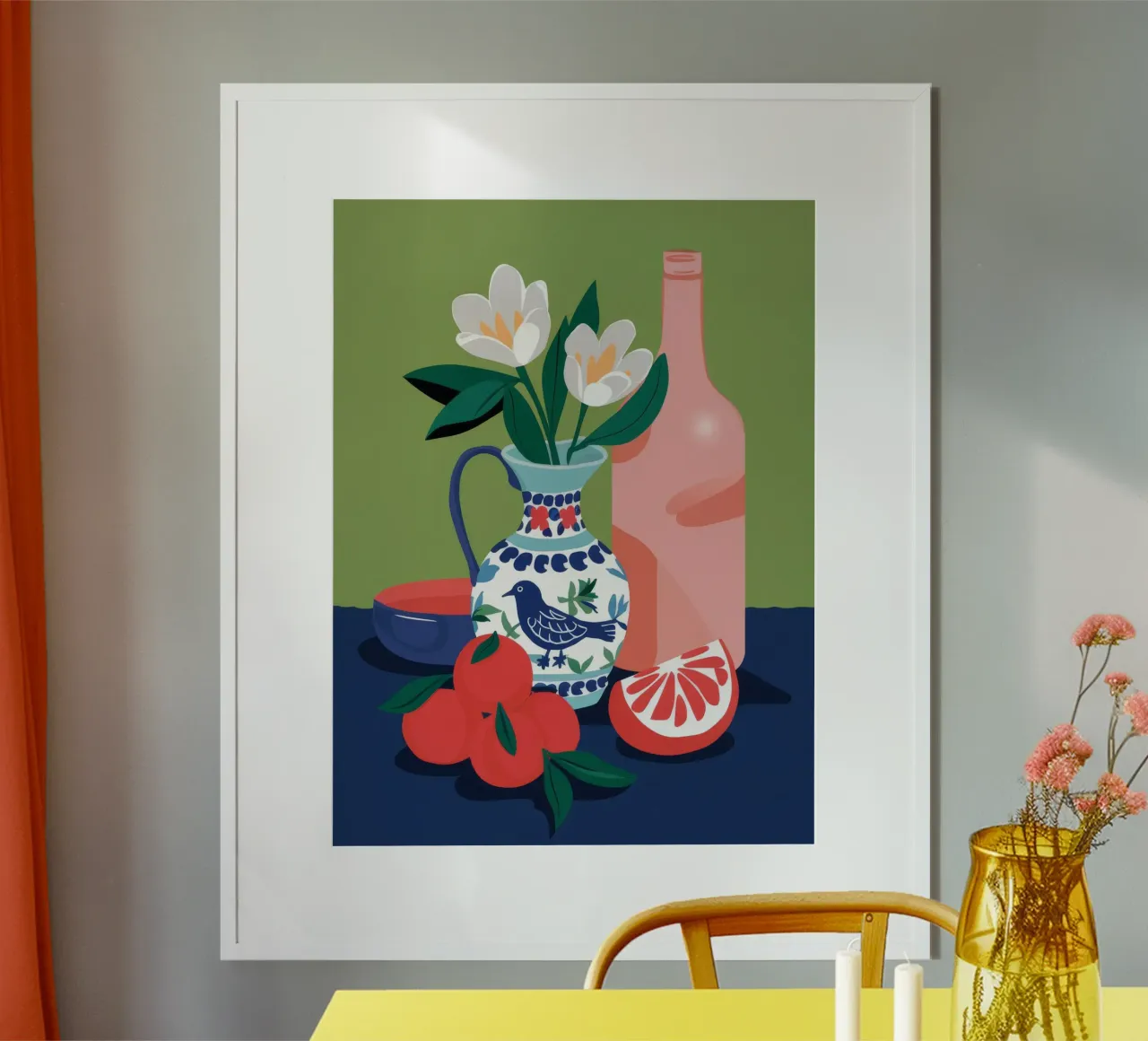 Peonia Bottiglia Pompelmo poster con telaio in legno da Lumie Layers