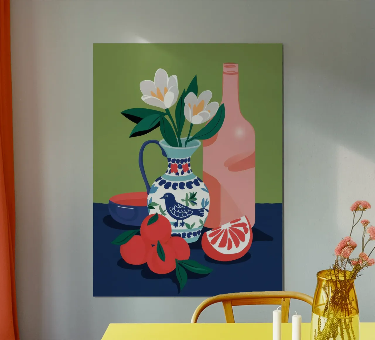 Peonia Bottiglia Pompelmo poster con telaio in legno da Lumie Layers