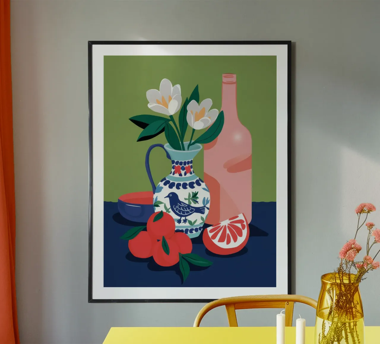 Peonia Bottiglia Pompelmo poster con telaio in legno da Lumie Layers