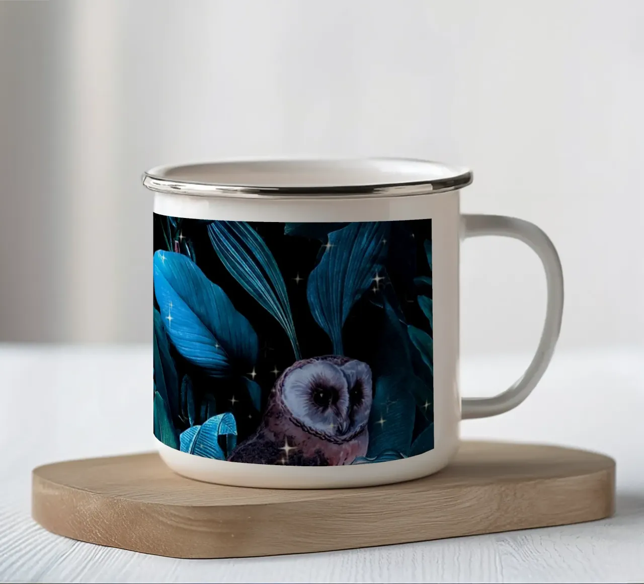 Owl and Leaf Garden tazza in smalto da burcukorkmazyurek