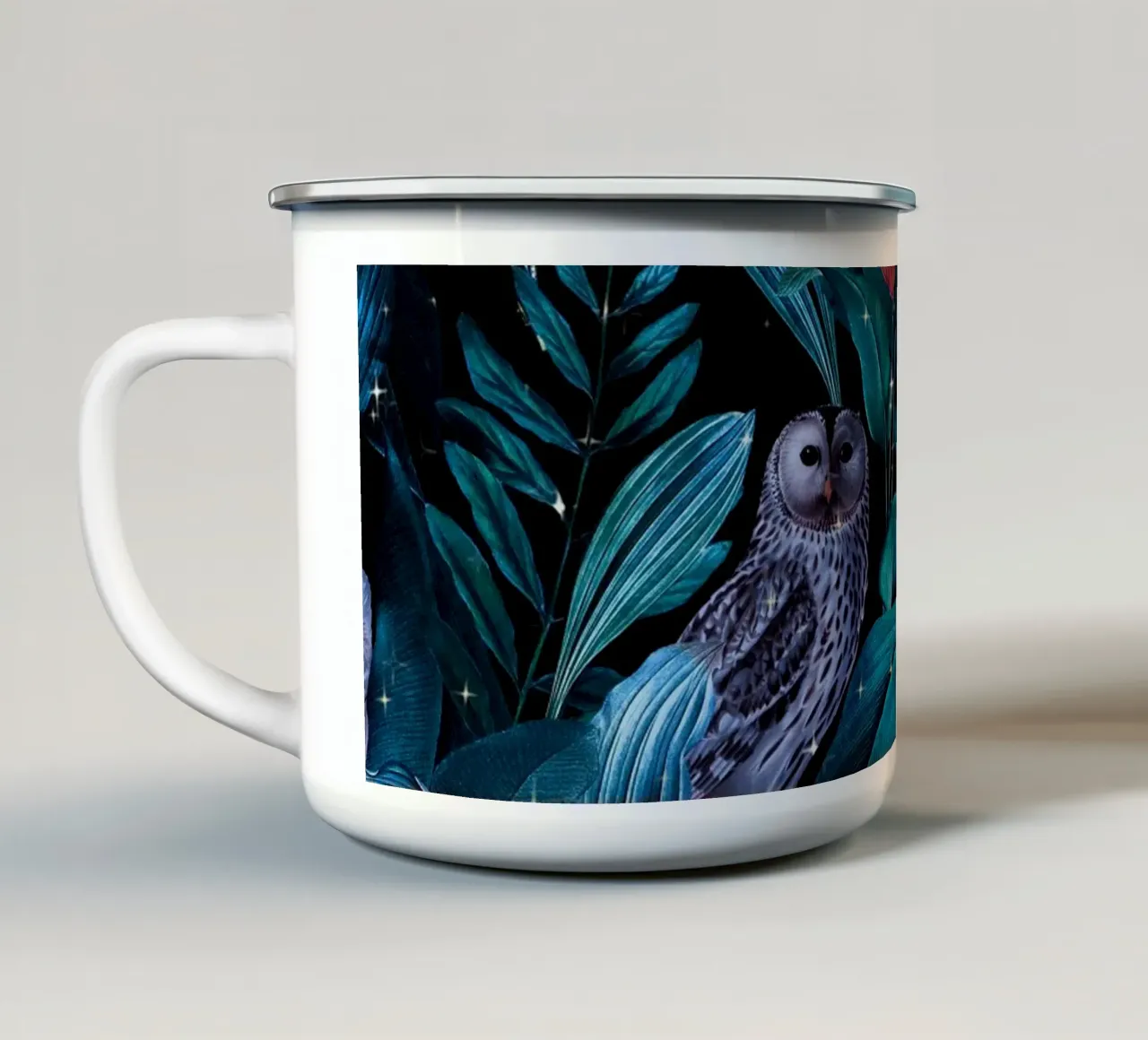 Owl and Leaf Garden tazza in smalto da burcukorkmazyurek