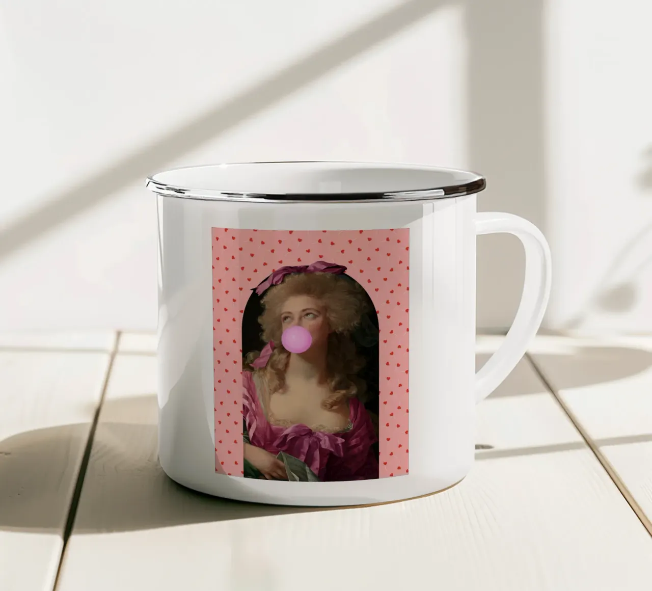 Bubble Gum Lady with Love Heart Lollipops tazza in smalto da GraceDigitalArtCo