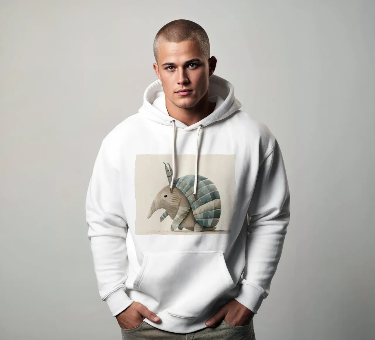 Illustrazione ad acquerello di un armadillo felpa con cappuccio da DesignDoodle