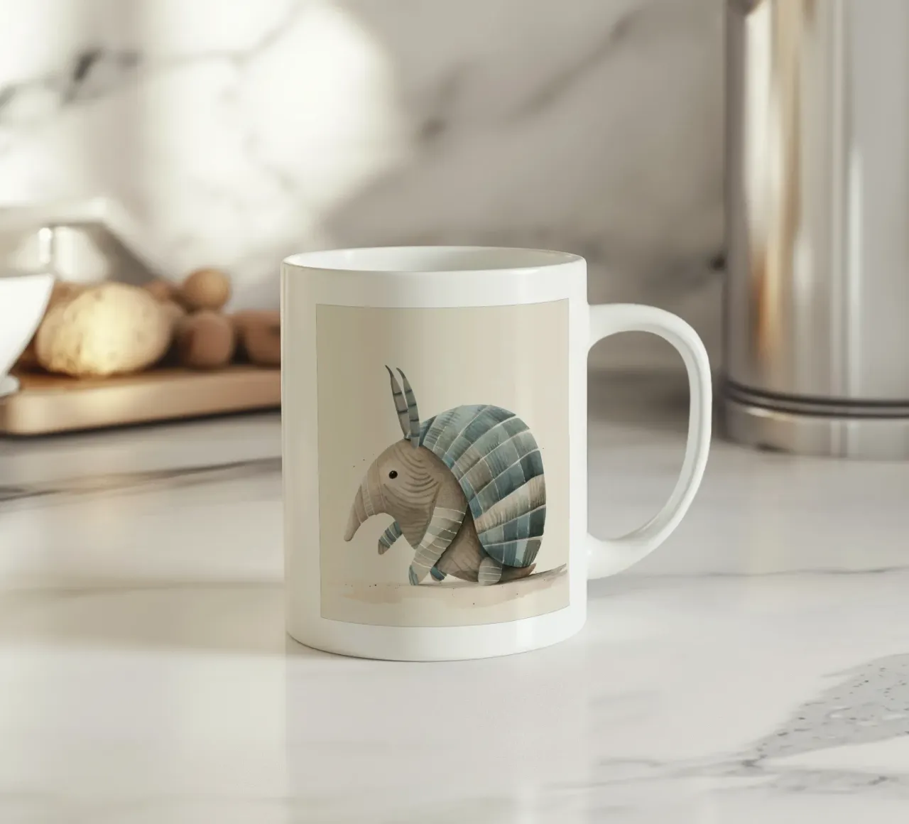 Illustrazione ad acquerello di un armadillo tazza in ceramica da DesignDoodle