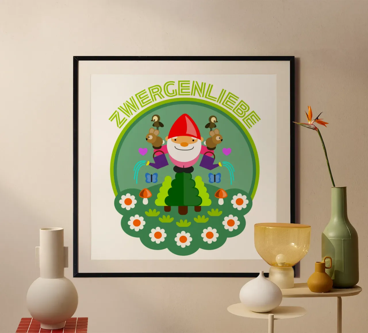 zwergenliebe poster con telaio in alluminio da fummelhummel