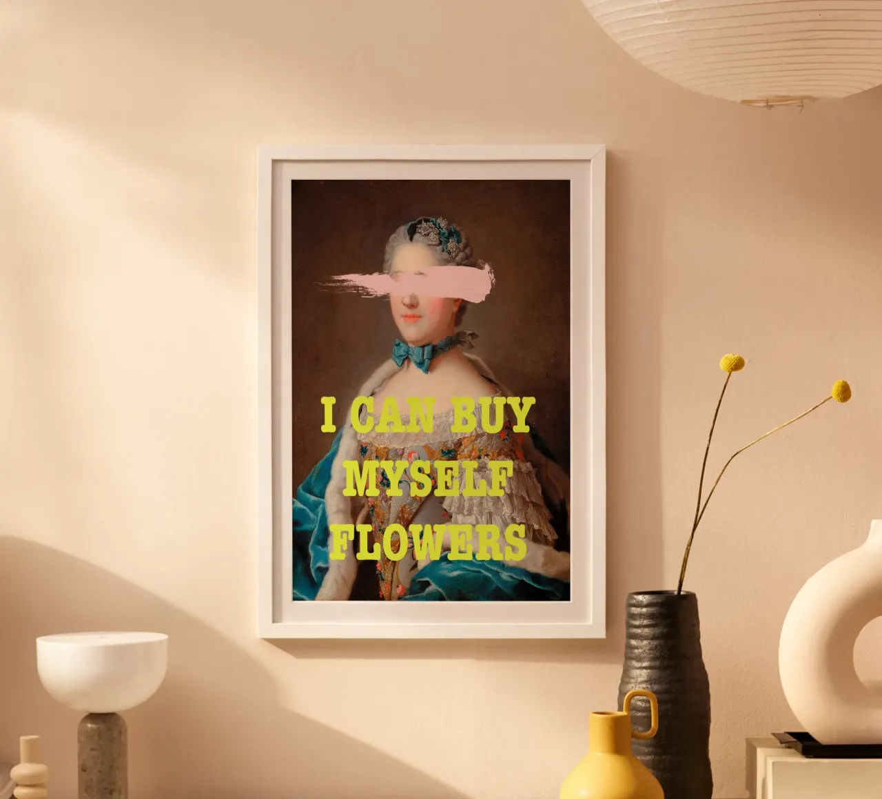 Yellow Feminist Altered Art poster con telaio in legno da GraceDigitalArtCo