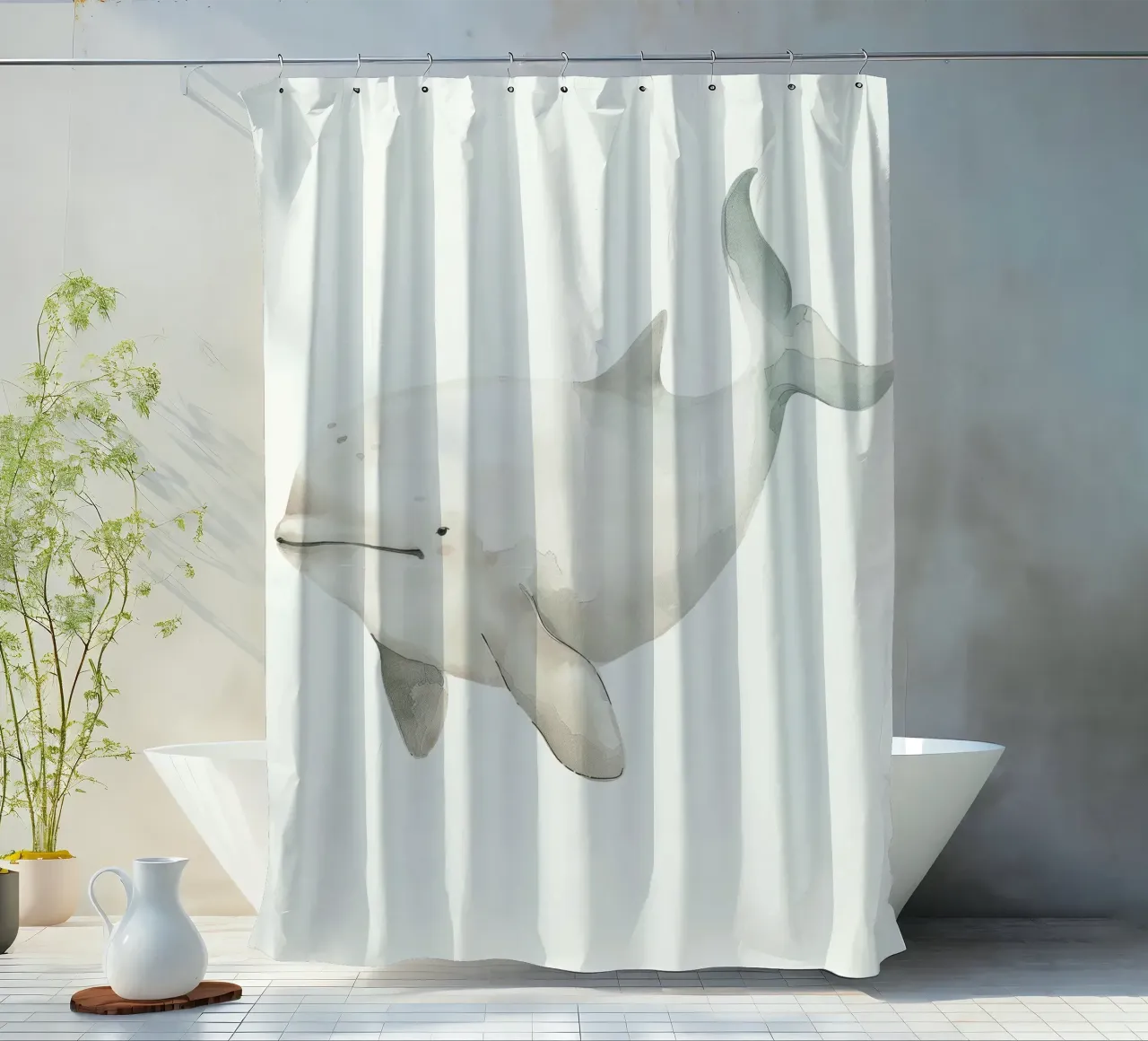 Pittura ad acquerello di un delfino Baiji tenda da doccia da DesignDoodle