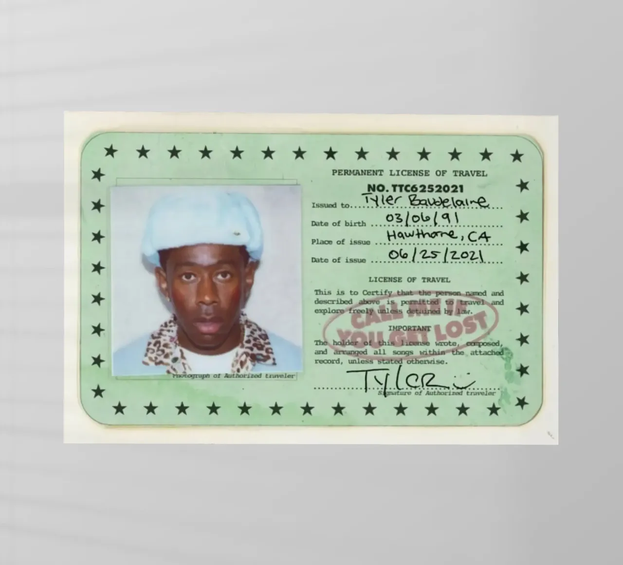 License Of Tyler The Creator - Call Me if You Get Lost pellicola backlit da edanfargol