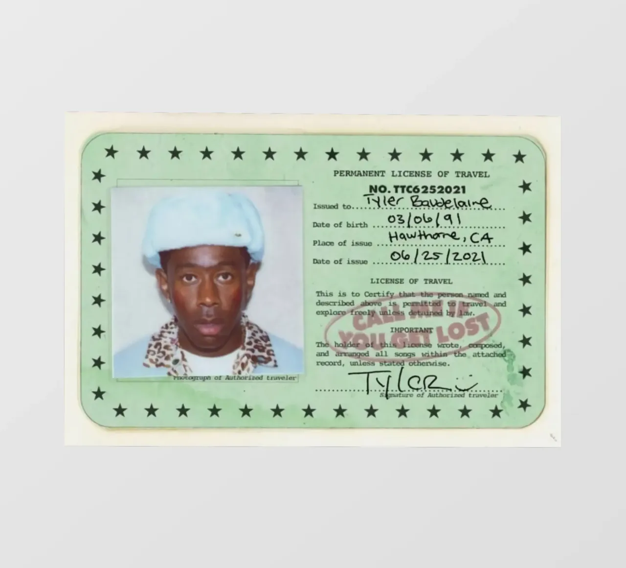License Of Tyler The Creator - Call Me if You Get Lost telo in pvc da edanfargol