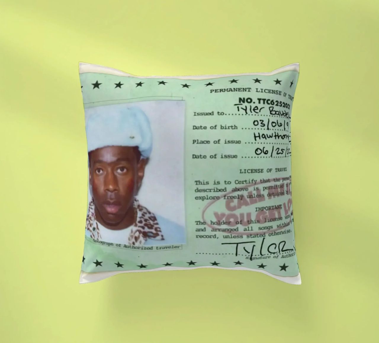 License Of Tyler The Creator - Call Me if You Get Lost cuscino da edanfargol