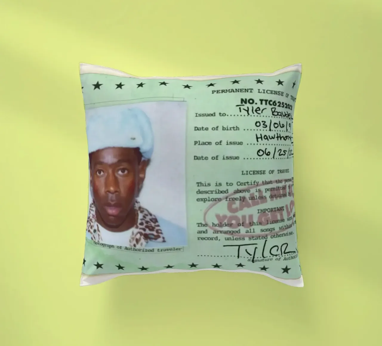 License Of Tyler The Creator - Call Me if You Get Lost cuscino da edanfargol