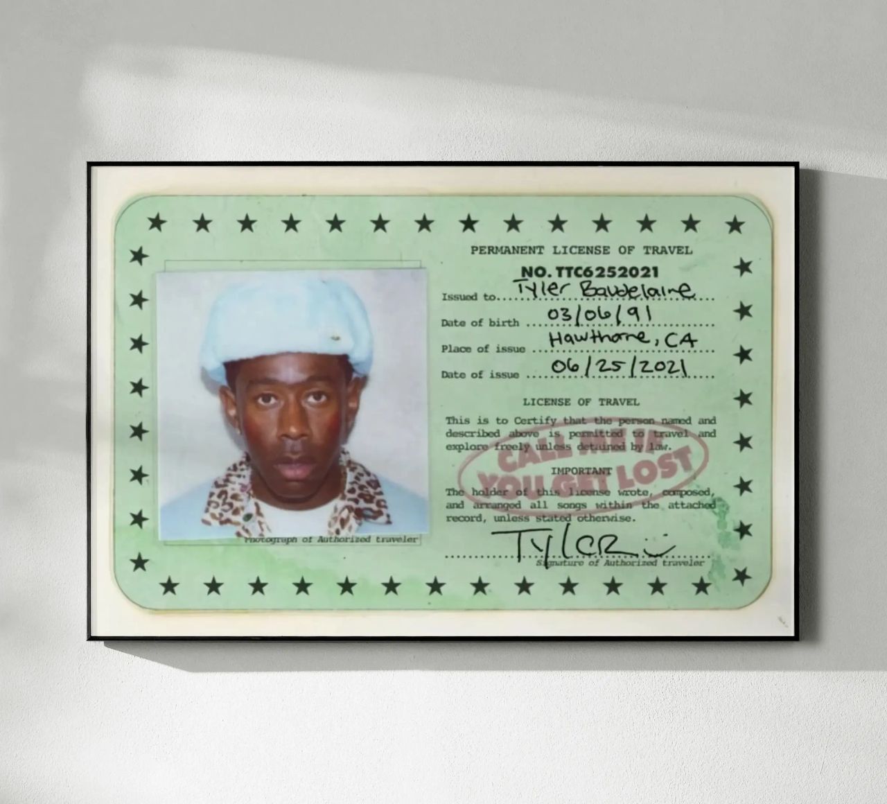 License Of Tyler The Creator - Call Me if You Get Lost plexiglass da edanfargol