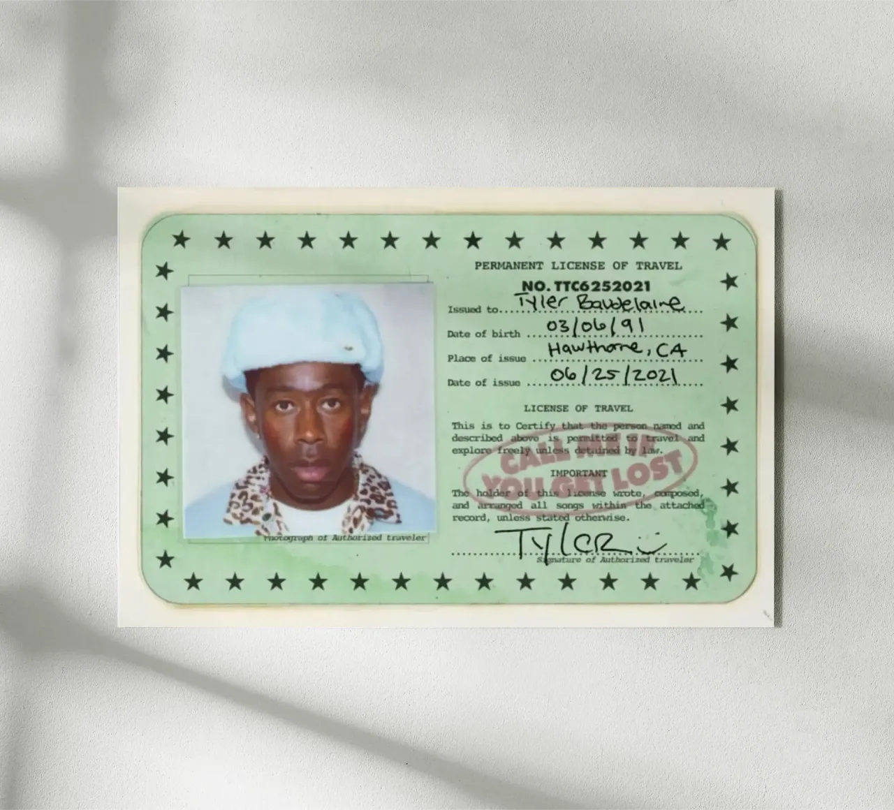 License Of Tyler The Creator - Call Me if You Get Lost Acryl-Glas von edanfargol
