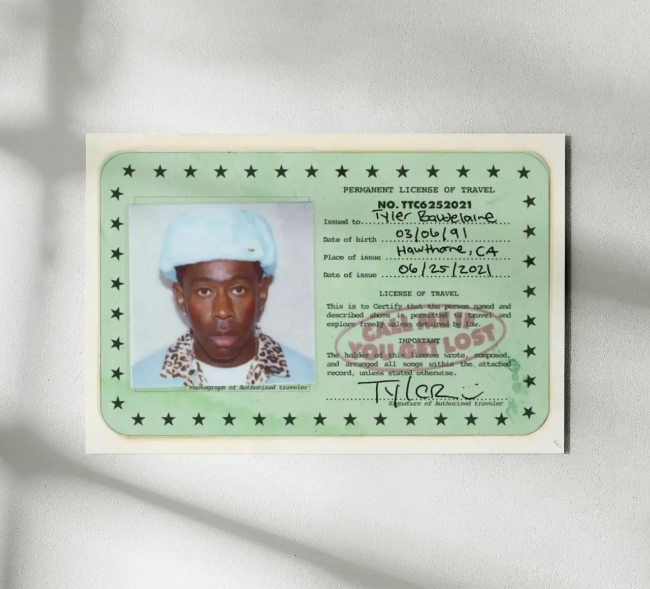 License Of Tyler The Creator - Call Me if You Get Lost alluminio dibond da edanfargol