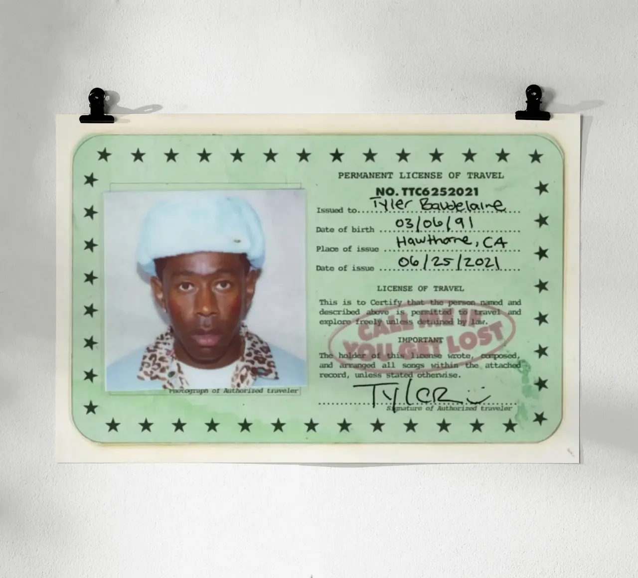 License Of Tyler The Creator - Call Me if You Get Lost carta hahnemühle da edanfargol