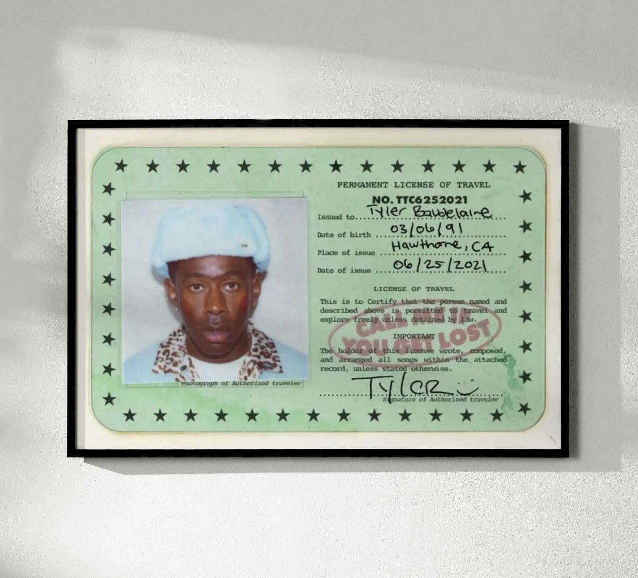 License Of Tyler The Creator - Call Me if You Get Lost poster con telaio in alluminio da edanfargol