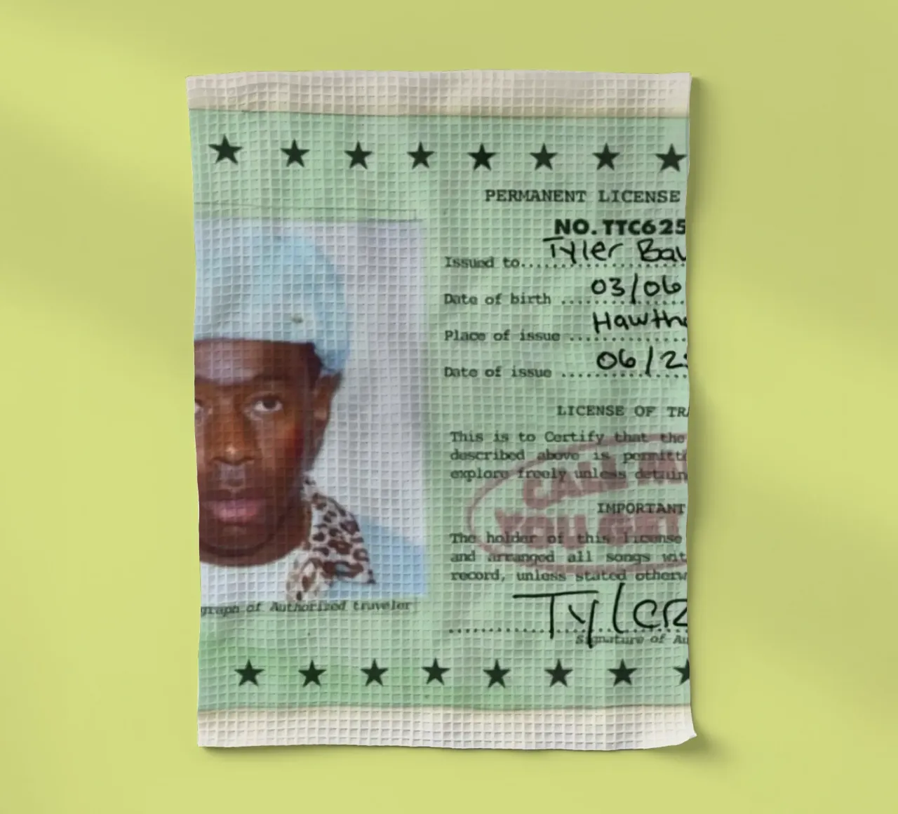 License Of Tyler The Creator - Call Me if You Get Lost torchon de edanfargol
